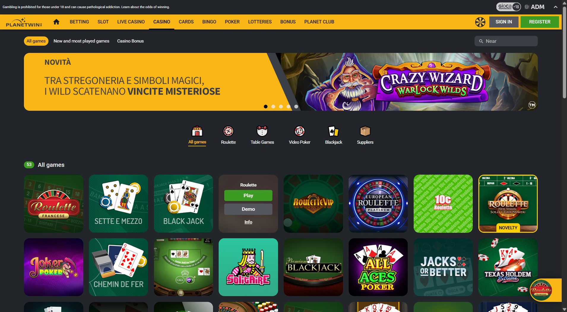 1. Planetwin365- La migliore scelta per il casinò Euteller