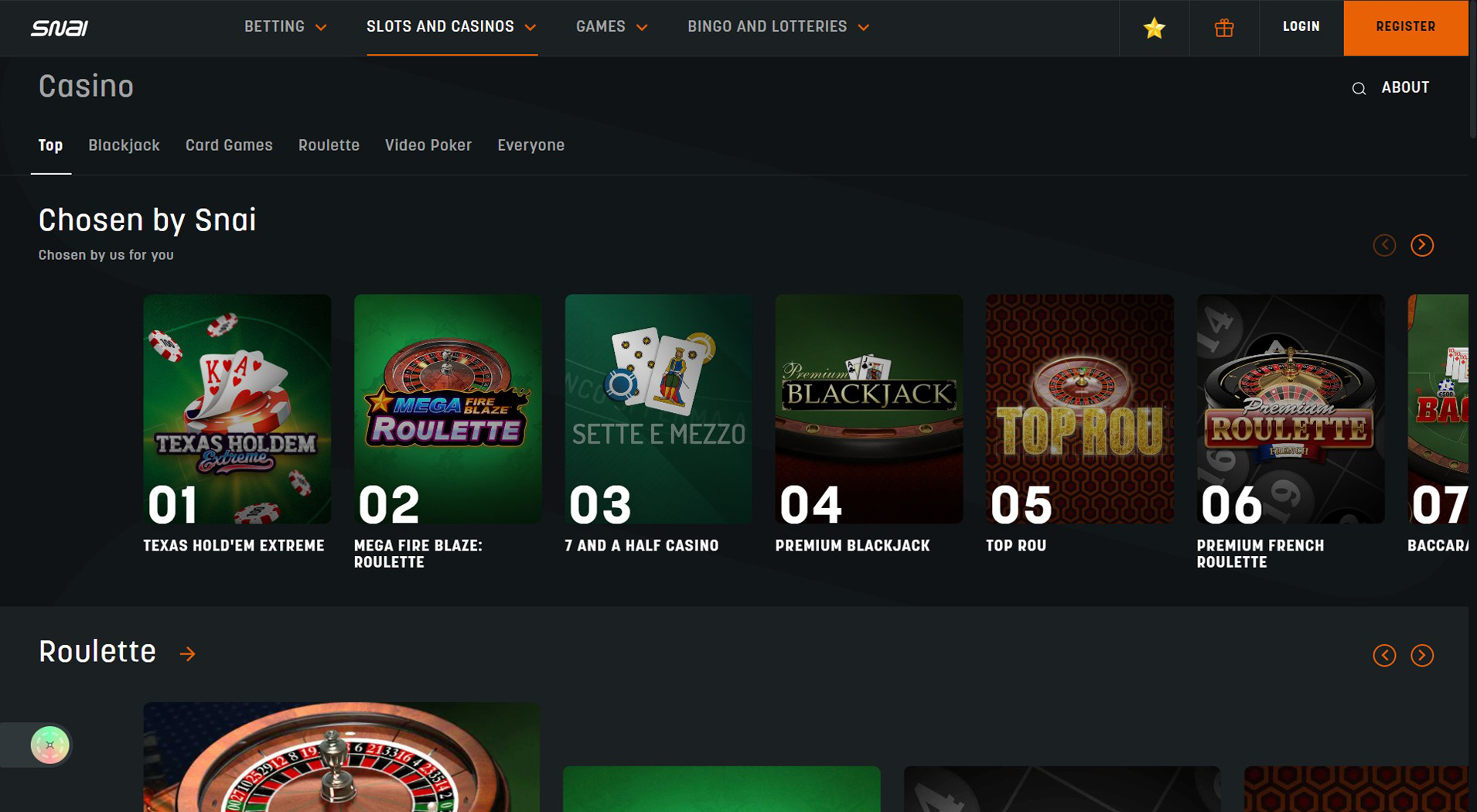 4. SNAI- Opzione casinò Euteller affidabile